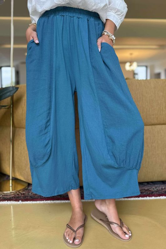 Made in Italy Jo Jo Quirky Hopsack Crop Pant Deep Teal